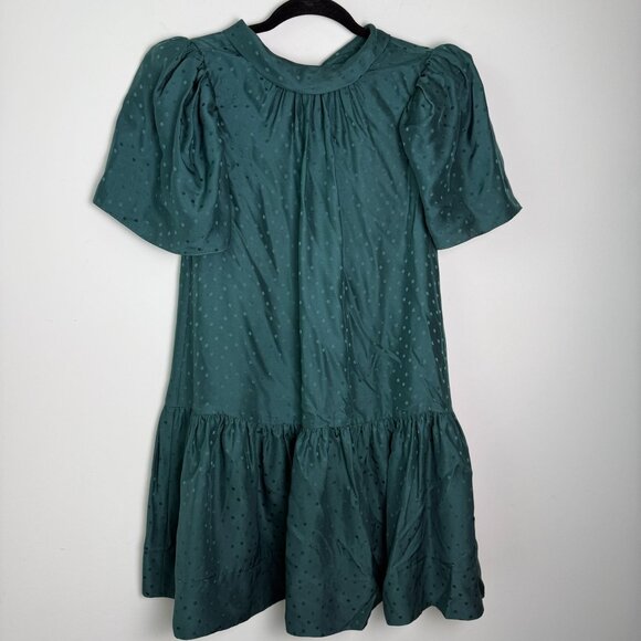 Tanya Taylor Dress 100% Silk Drop Waist Rosie Bottle Green Size XS - Picture 5 of 11